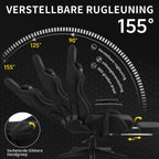 Gaming stoel - luxe imitatie suède Gamestoel- ergonomische bureaustoel met voetensteun - hoofdsteun en lendenkussen-3D armleuningen-90-155 graden rugleuning-zwart - afbeelding 3