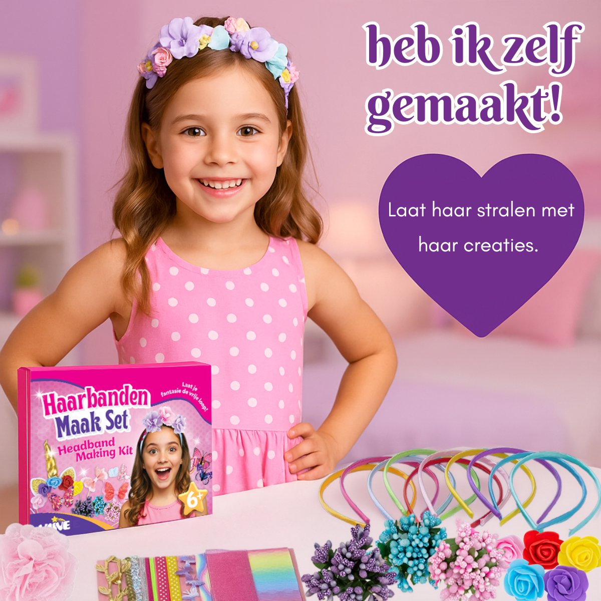 Vaive Haarband Knutselset 54-delig - Maak 10 Haarbanden - Diadeem Knutselen voor Meisjes - Sieraden Maken - afbeelding 3