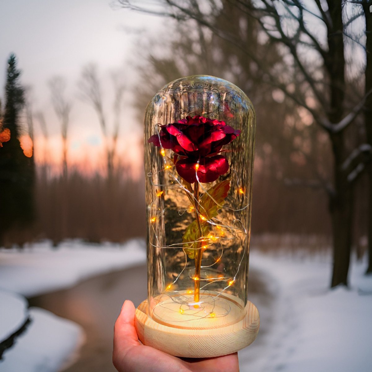 Roses of Eternity - Gouden roos in glazen stolp met LED - Cadeau voor vrouw, (beste) vriendin, haar - Valentijn - Moederdag - valentijnsdag cadeautje - Huwelijk - Eeuwige Roos - Romantisch Liefdes - Rode Rozen in glas - afbeelding 2
