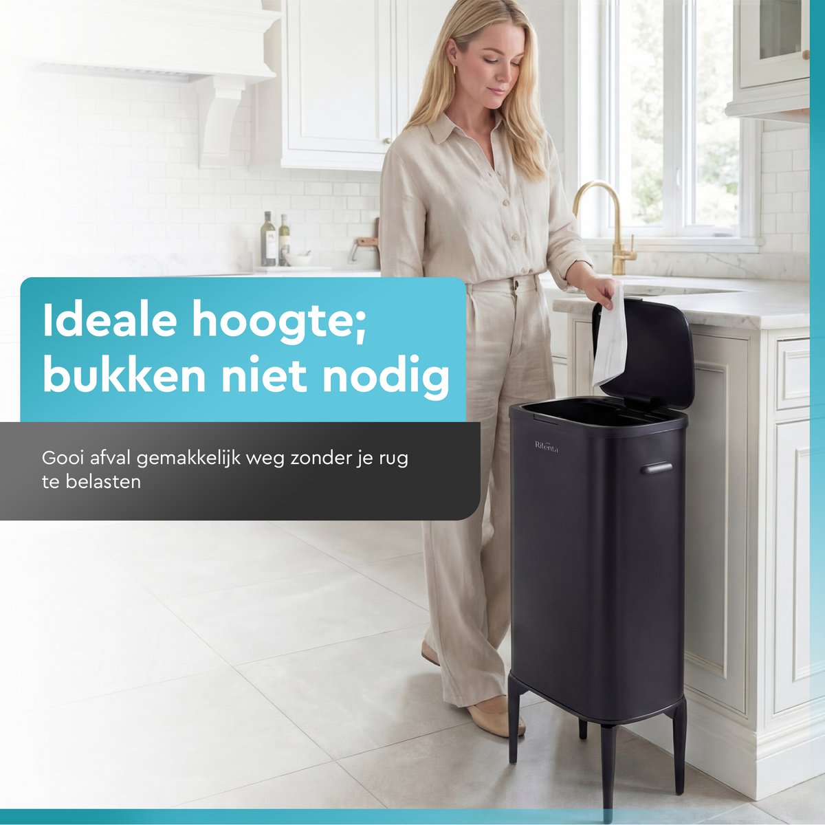 Rilenta Prullenbak op Poten - 60 L - Met Geurfilter - afbeelding 5