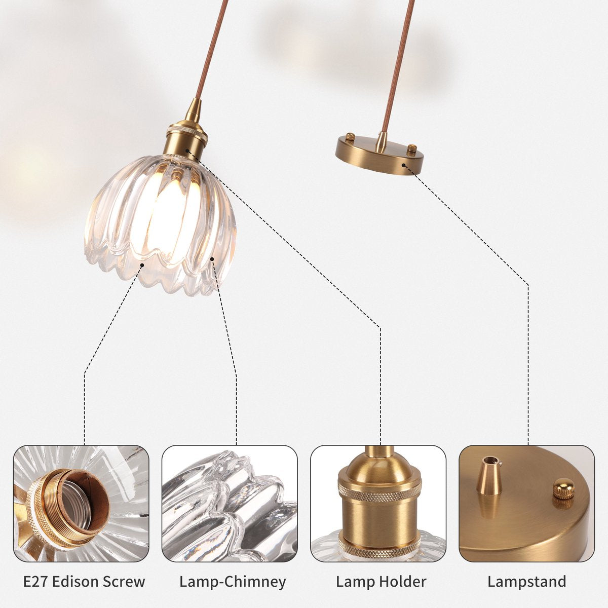 Hanglamp van Glas Vintage Kroonluchter voor Woonkamer Slaapkamer Keuken Transparant - afbeelding 3