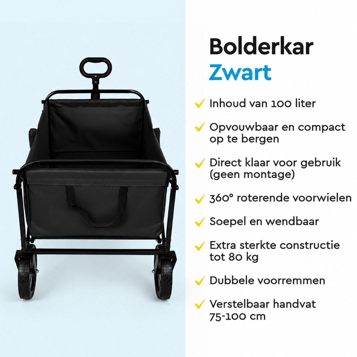 BRASQ Opvouwbare Bolderkar - 100 L - 80 kg - afbeelding 3