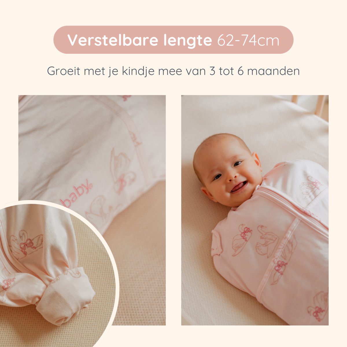 Puckababy Mini Inbakerslaapzakje - 3-6m - Swans - TOG 0.5 - afbeelding 4