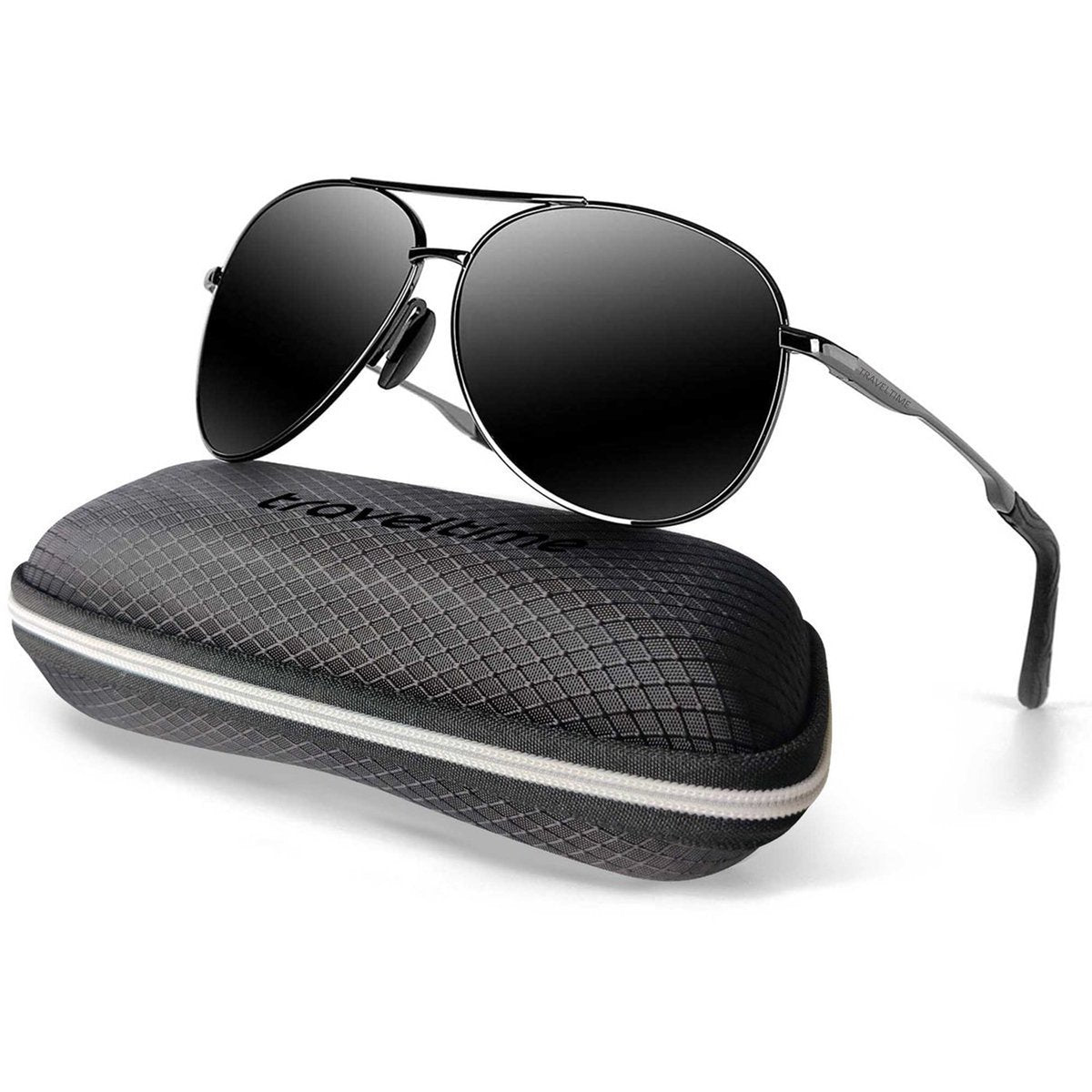 Traveltime® - Piloten Zonnebril - Gepolariseerd - Dames / Heren - Unisex - met Volledig Cadeaupakket - Zwart - afbeelding 1