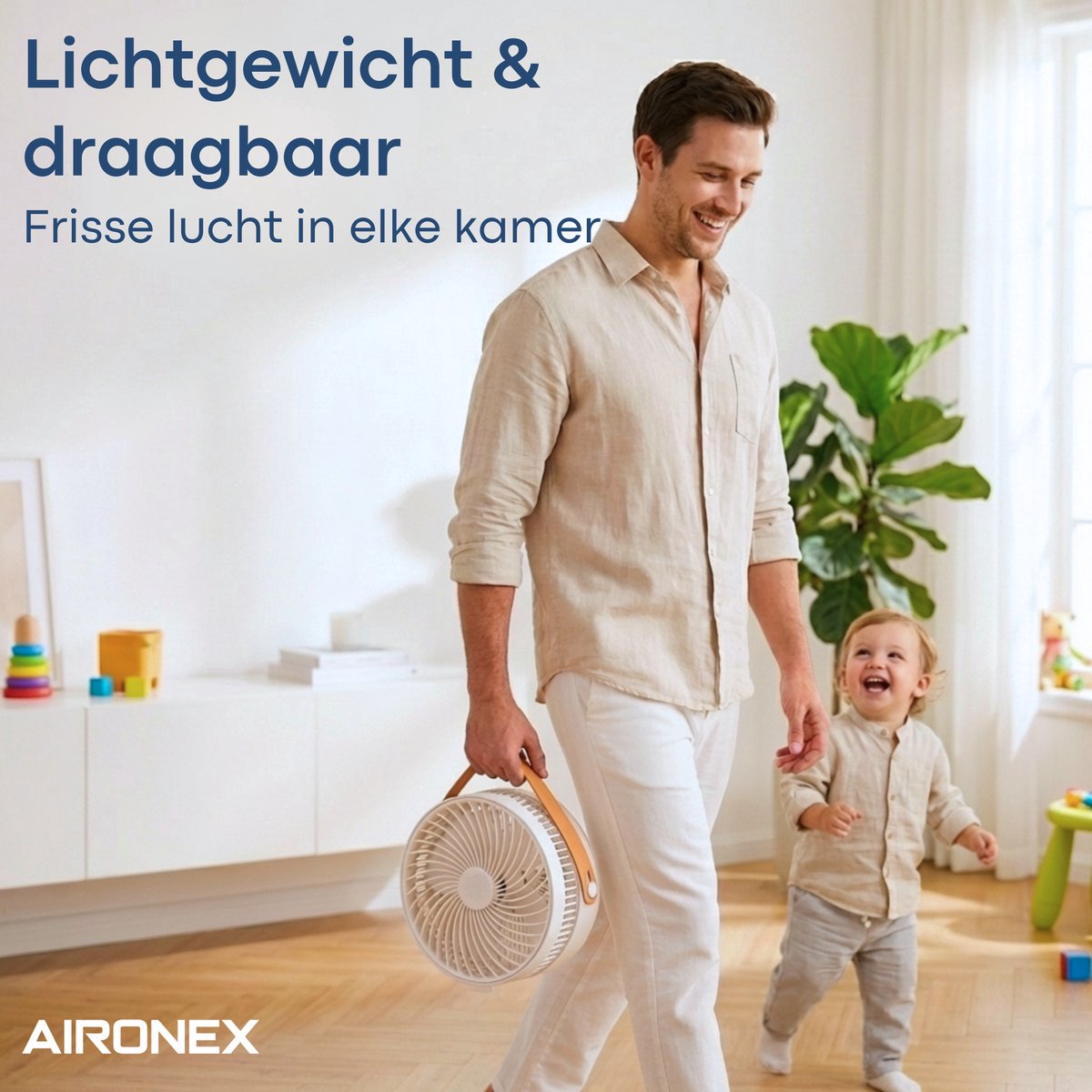 Aironex Opvouwbare Draagbare Ventilator – Stille Tafelventilator & Staande Ventilator – USB Oplaadbaar en Draadloos met LED-licht – Compacte Mini Ventilator voor Bureau, Slaapkamer, Thuis, Kantoor & Camping - Ventilatoren - afbeelding 4