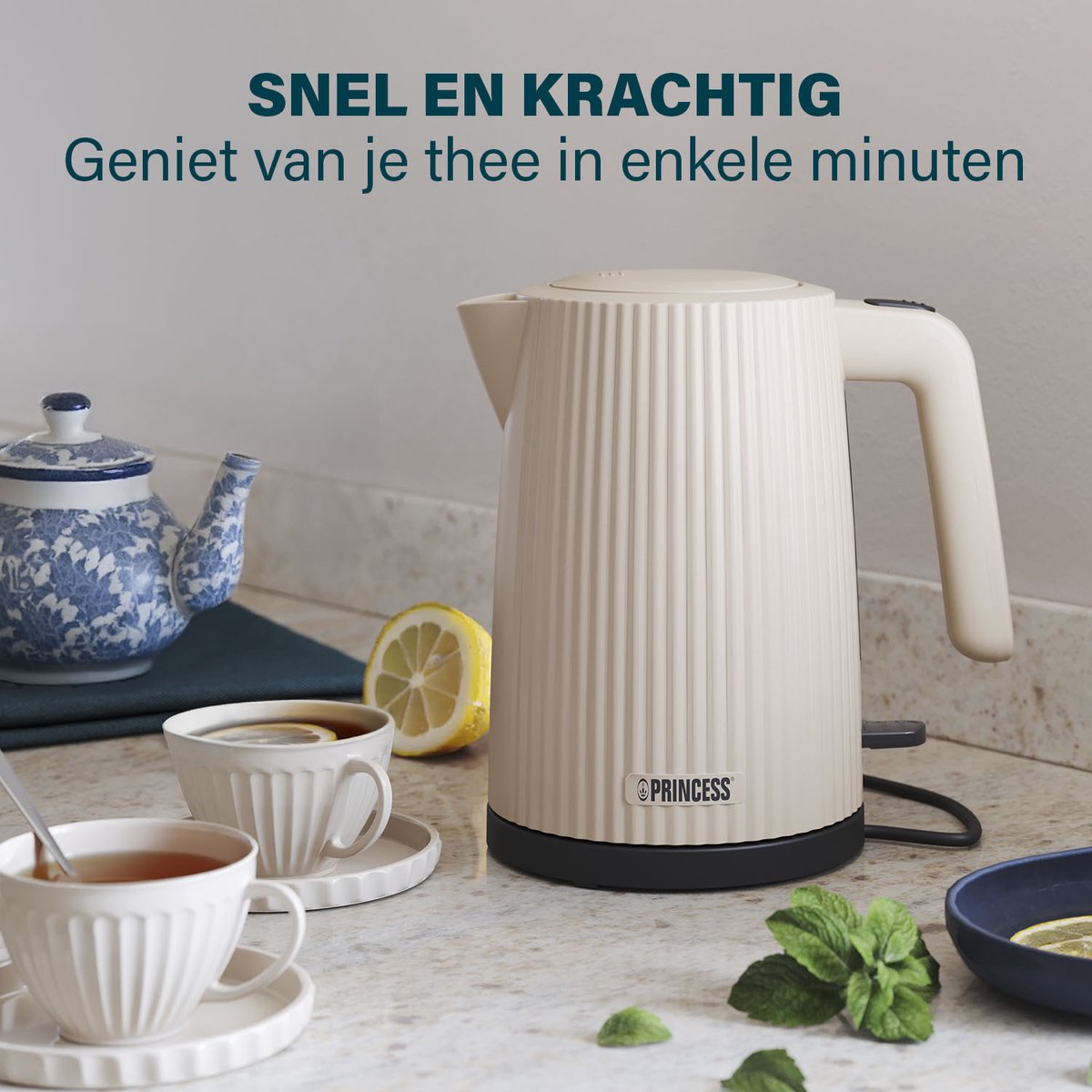 Princess Waterkoker Wave 236048 - Retro - 1.7 liter - BPA-vrij - Waterniveau indicator - 2200W - Beige - afbeelding 4