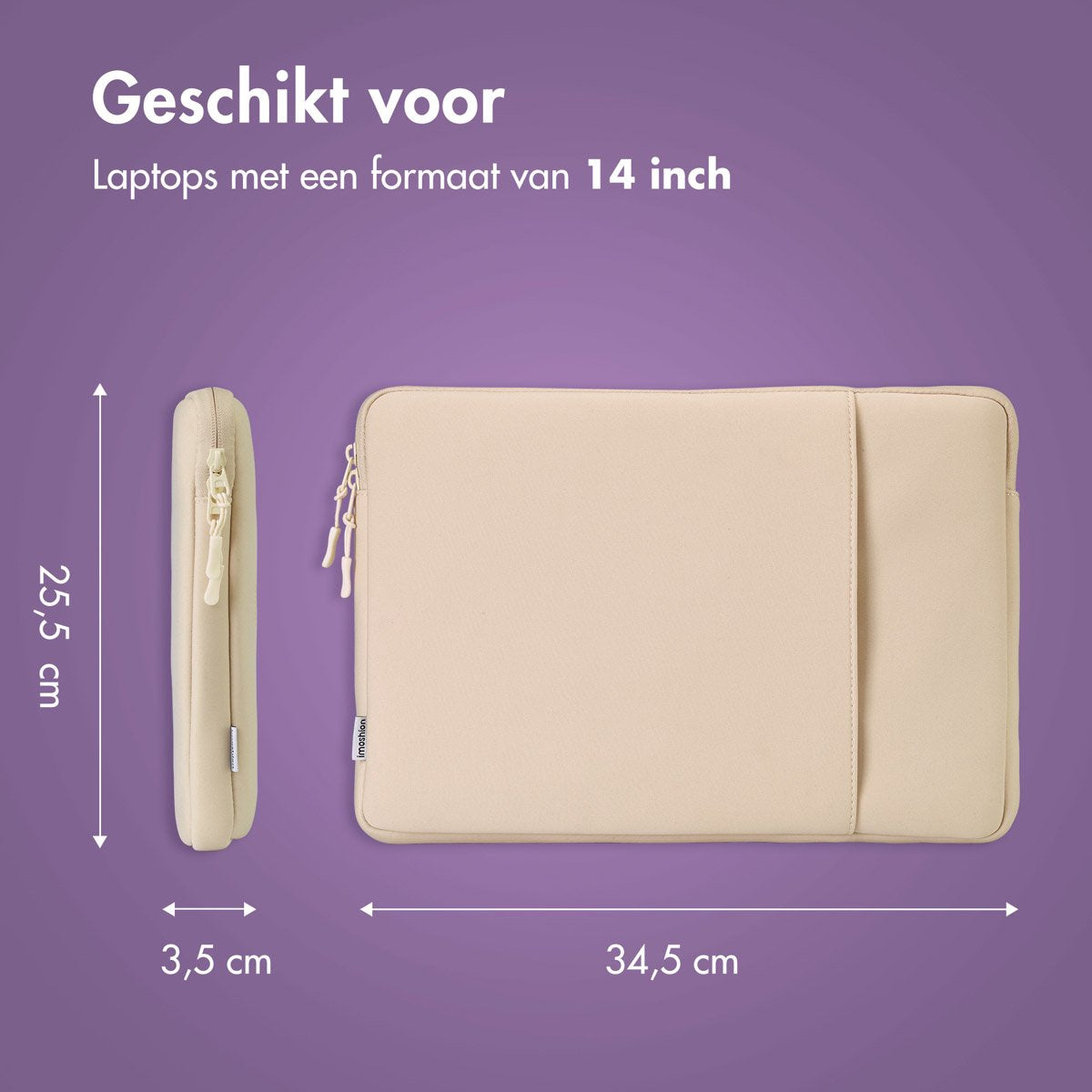 imoshion Laptop sleeve met vak - Laptop Hoes geschikt voor 14 / 14.2 inch - Sandstone - afbeelding 4