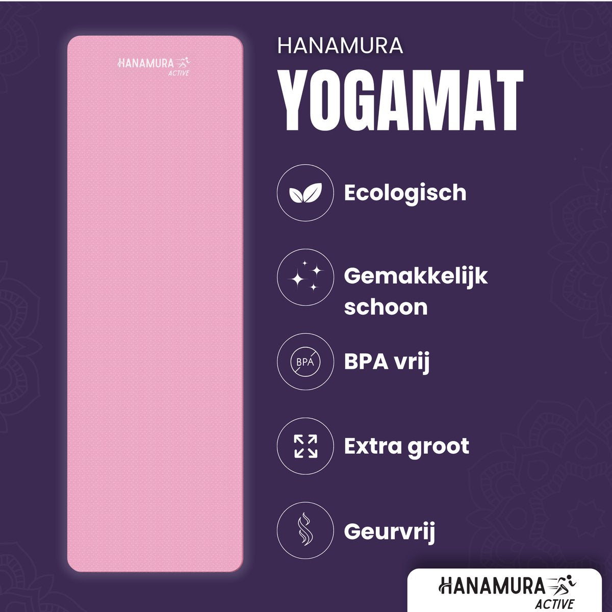 Hanamura Active Yoga Mat - Inclusief draagbare Opbergtas & strap - Fitnessmat van TPE Materiaal - 183x61 - afbeelding 4