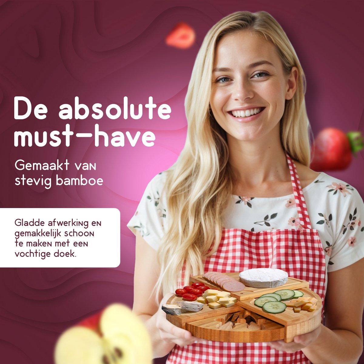 Recalma Tapasplank - Kaasplank - Hapjesplank Bamboe - Borrelplank - 4 lagen - Inclusief twee kaasmesjes - Ronde serveerplank - afbeelding 4