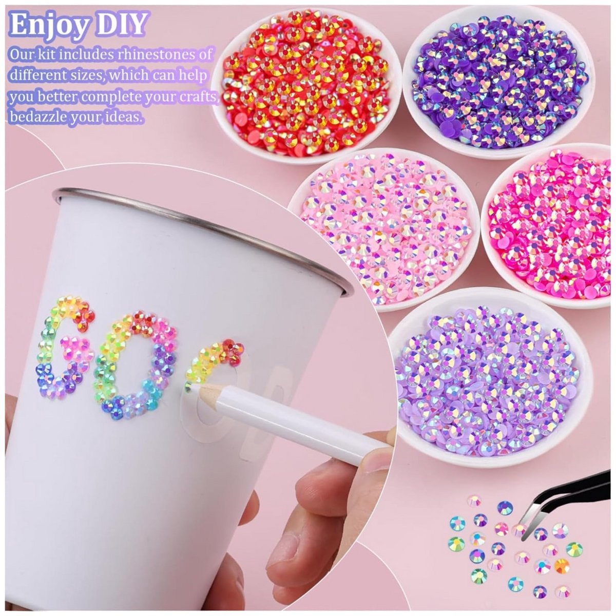 Luxe Strasssteentjes Set - 32.000 Stuks - 40 Kleuren - XXL DIY Rhinestones Kit met 3x 10ml Lijm - Plaksteentjes voor Kleding, Mokken, Schoenen & Nagels - Hobby Pakket - 0.3 cm - afbeelding 5
