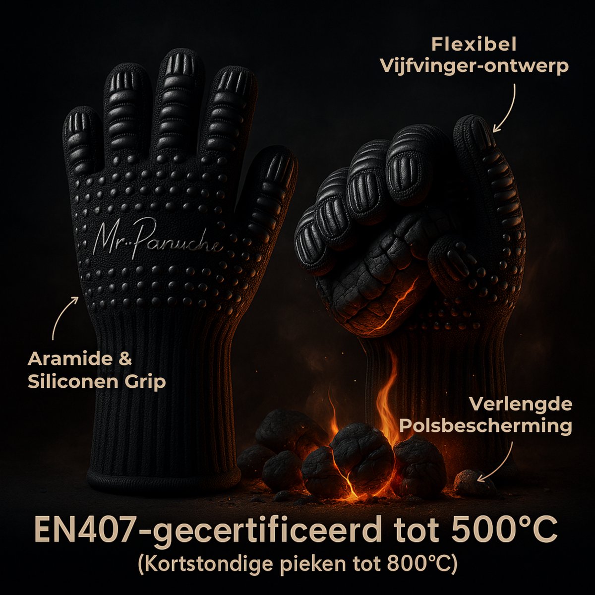 MR. PANACHE Hittebestendige Oven- & BBQ Handschoenen - 2 stuks - afbeelding 5