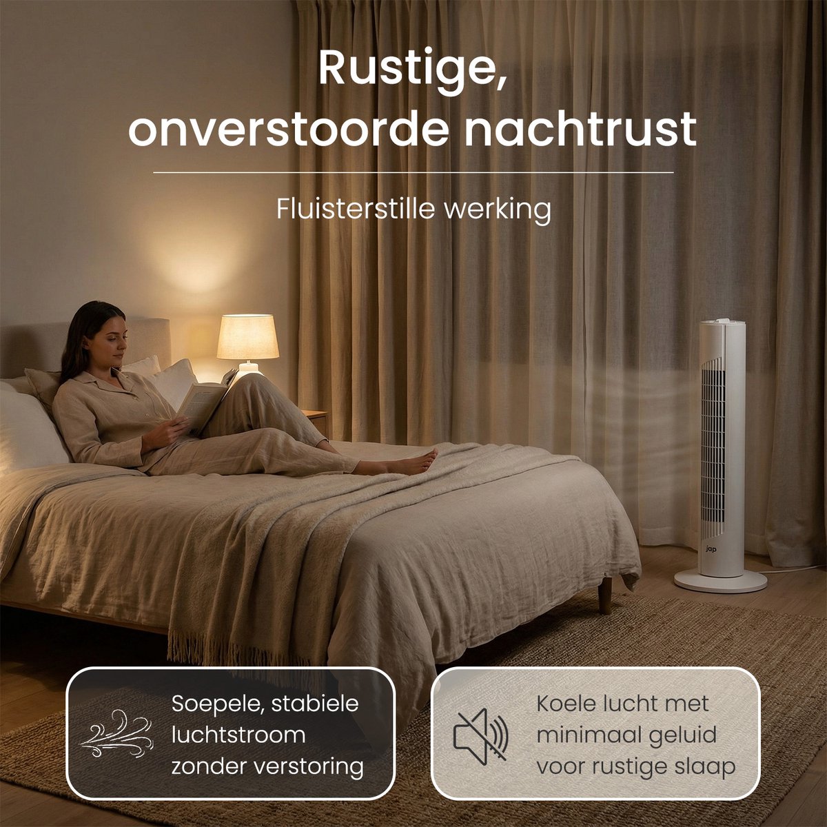 Energiezuinige Ventilator - Torenventilator met 3 blaasstanden en oscilatie - Slaapkamer - Wit - JAP Quebec - afbeelding 3