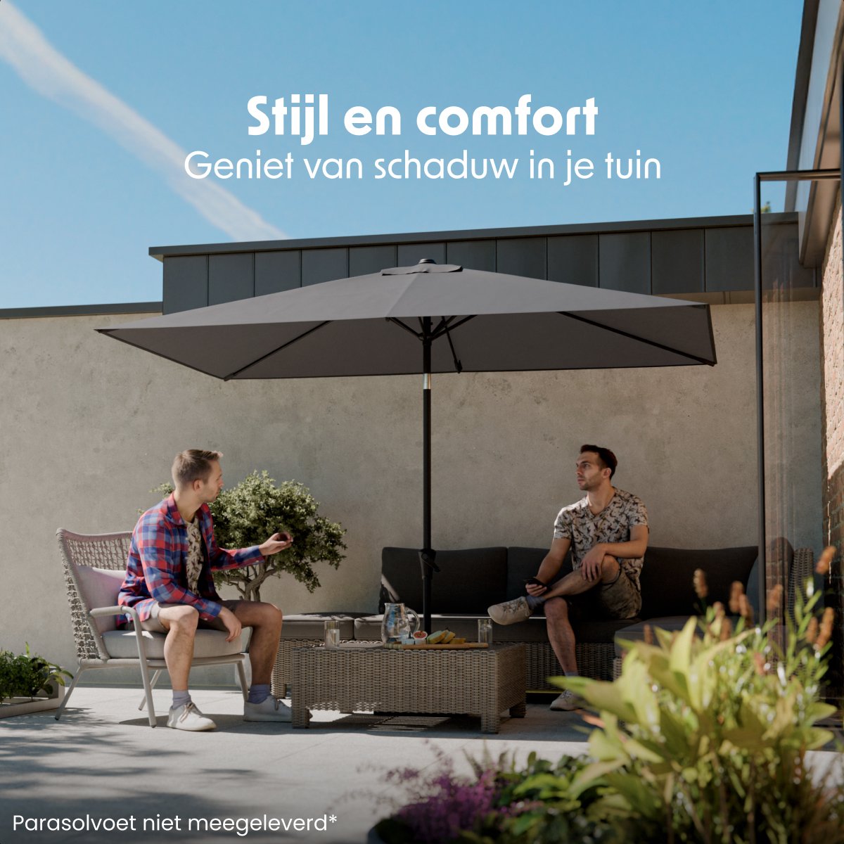 LifeGoods Parasol - Tuin - 205x136cm - 30° Kantelbaar - Waterdicht - UPF50+ - Donkergrijs - afbeelding 2