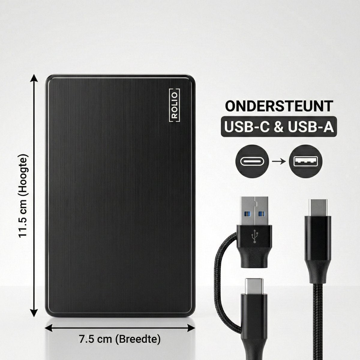 Rolio Externe Harde Schijf - USB 3.1 en USB C - 1Gbps snelheid - 500GB Opslag - afbeelding 2