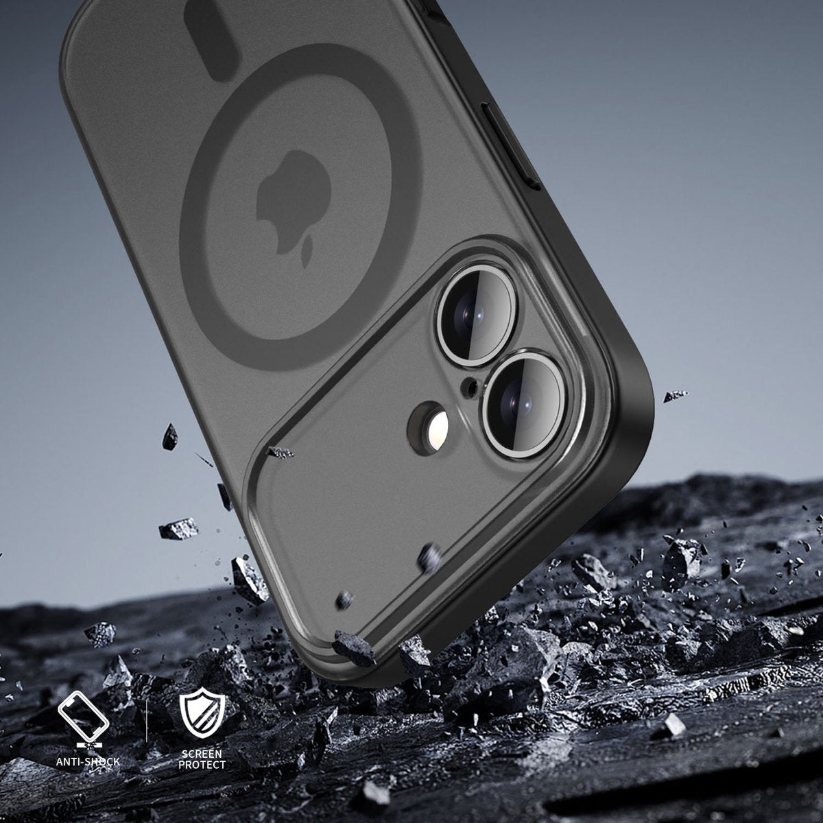 IYUPP Hoesje Geschikt voor iPhone 17 Hoesje - Geschikt voor MagSafe - Shockproof Back Cover - Mat Zwart Transparant - afbeelding 3