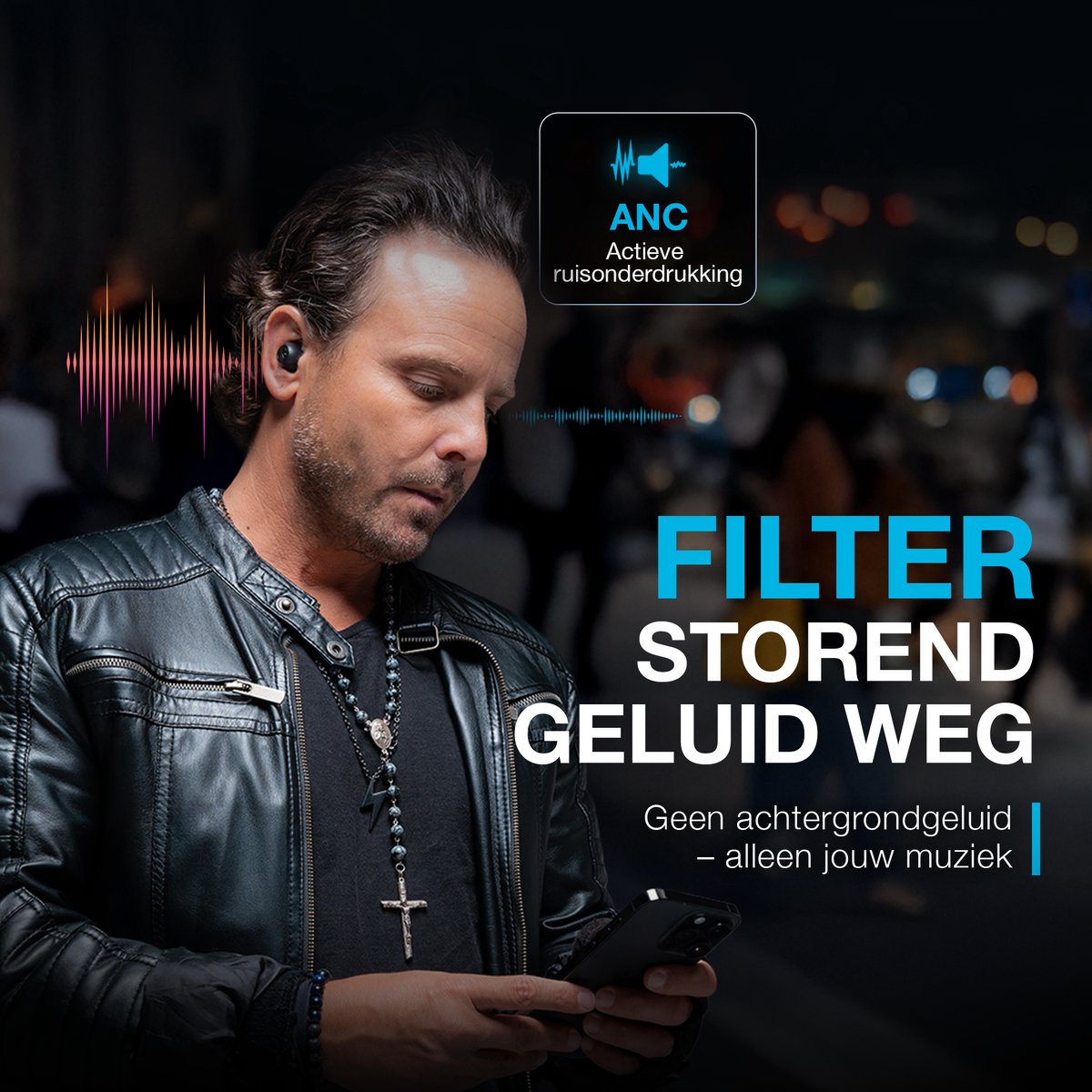 JLab Go Pop ANC Draadloze Oordopjes - Noise Cancelling Oortjes Draadloos - 24 uur Batterijduur - Bluetooth Multipoint - Met Microfoon - Geschikt voor Android en Apple - Zwart - afbeelding 2