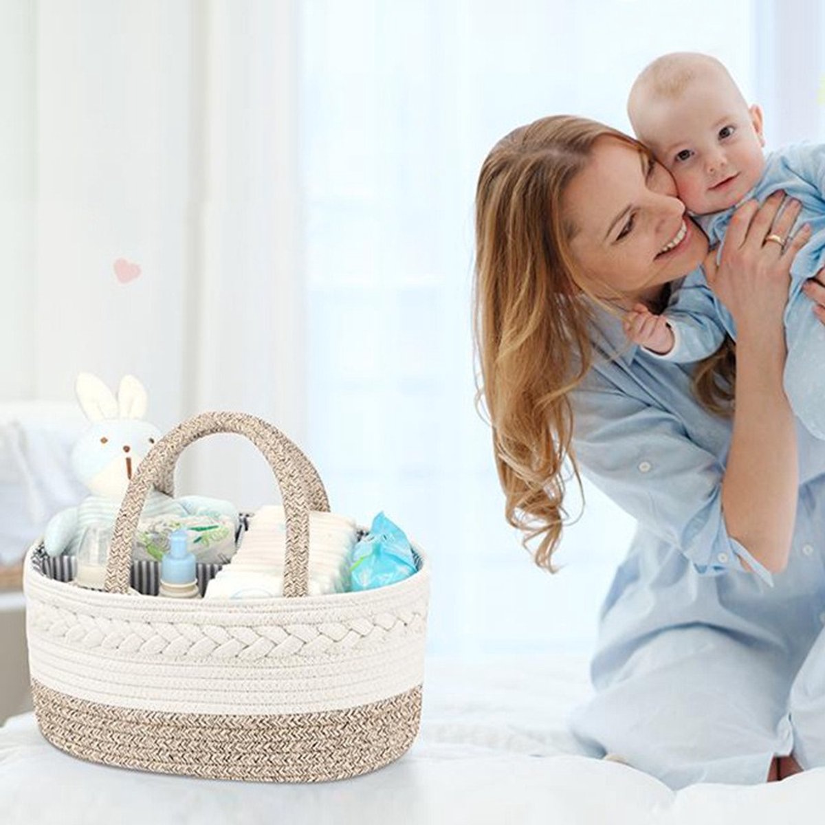 Kraammand - Baby Mand - Met drie vakken - Babyshower - Kraamcadeau meisje of jongen - Mooi, praktisch en… - afbeelding 4