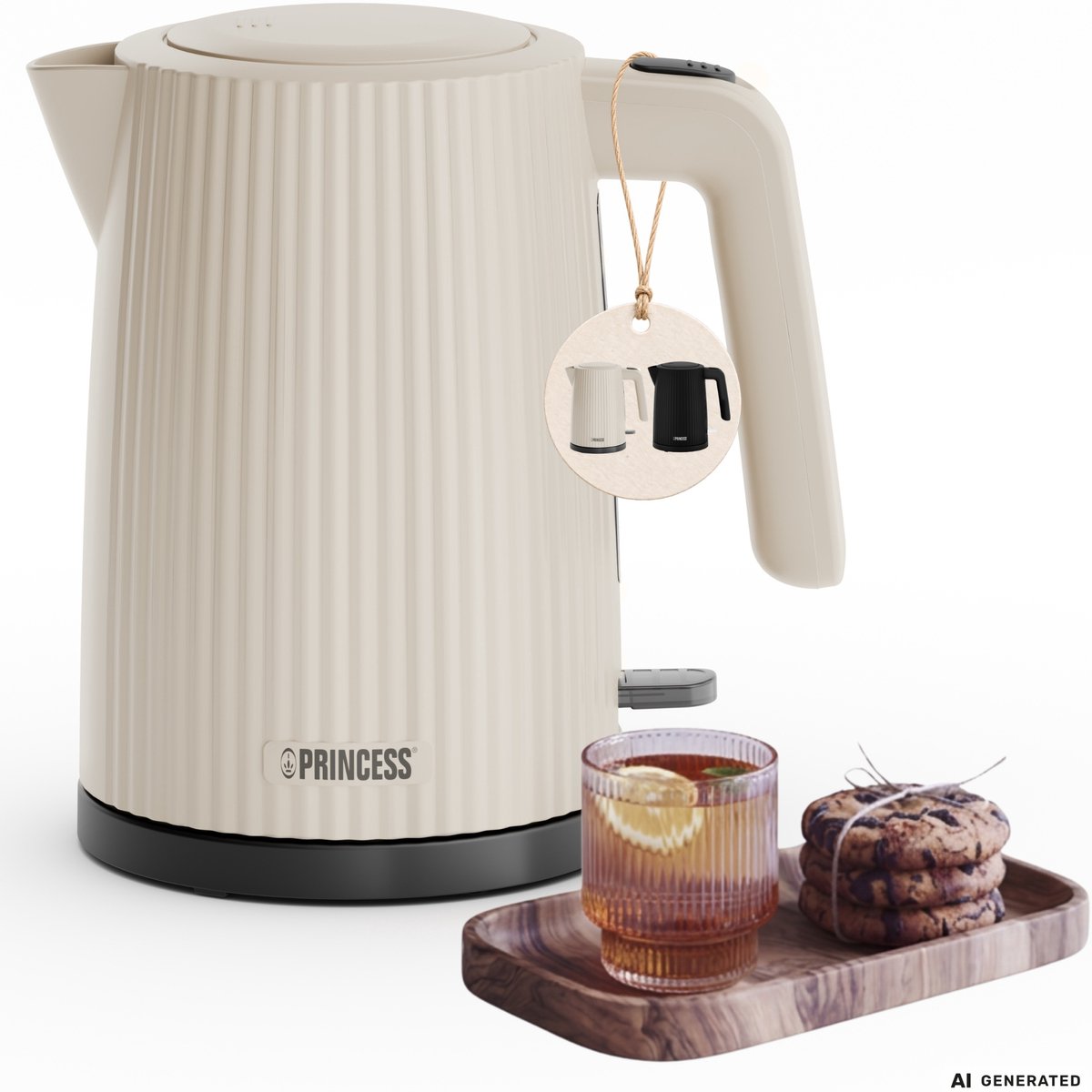 Princess Waterkoker Wave 236048 - Retro - 1.7 liter - BPA-vrij - Waterniveau indicator - 2200W - Beige - afbeelding 1