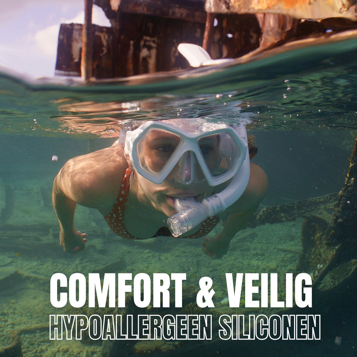 ReefTourer Snorkelset Volwassenen - Hypoallergene siliconen duikbril met snorkel, premium snorkelmasker twee vensters - Zwart - RC-0107 BKBK - afbeelding 3