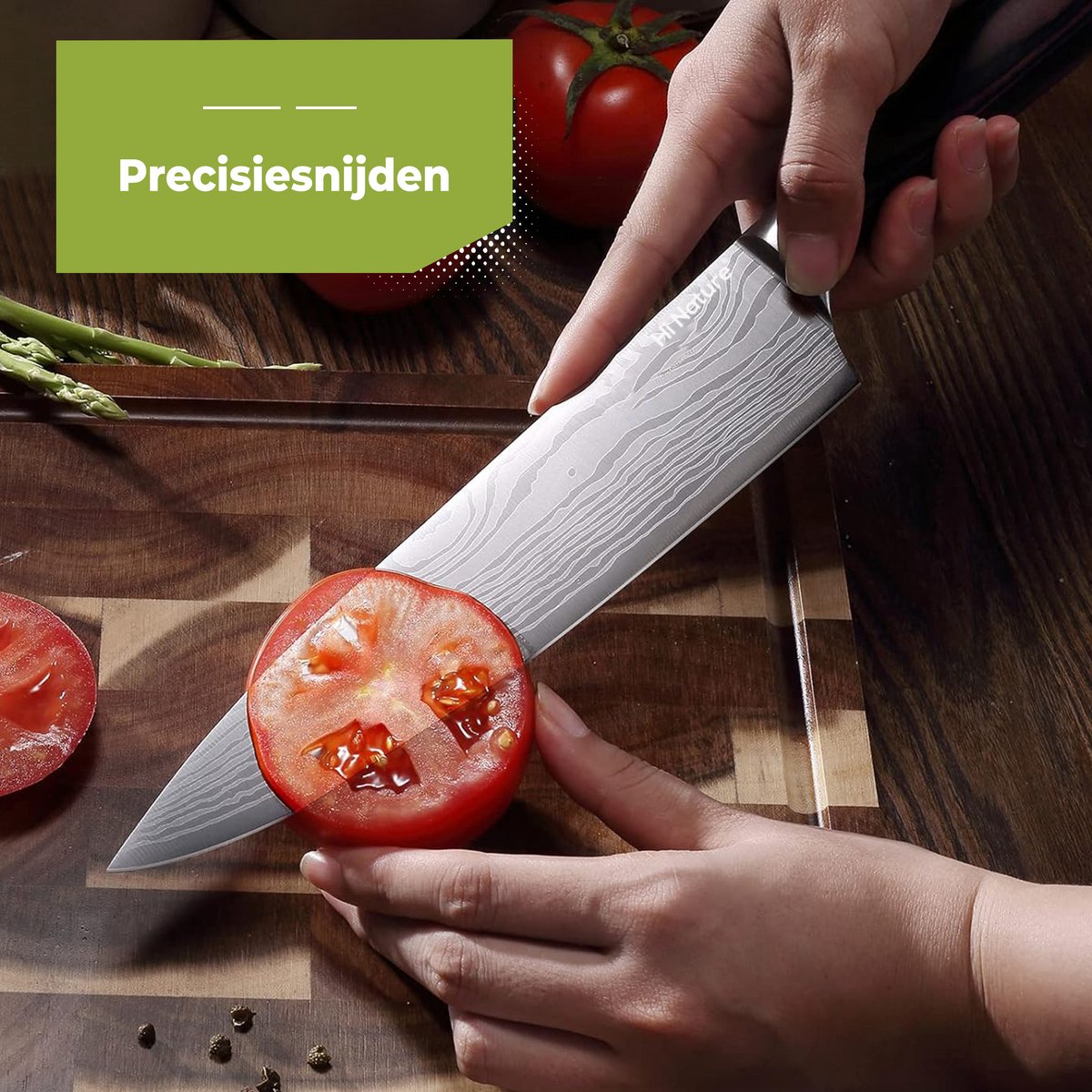 HI NATURE™ Koksmessen - Professioneel Koksmes Japans 20 CM Lemmet - Chef knife Damascus Patroon - Keuken Mes - Vleesmes - Japans Snijmes | Ergonomisch Handvat Koksmessen - japanse messen - Zwart - afbeelding 4
