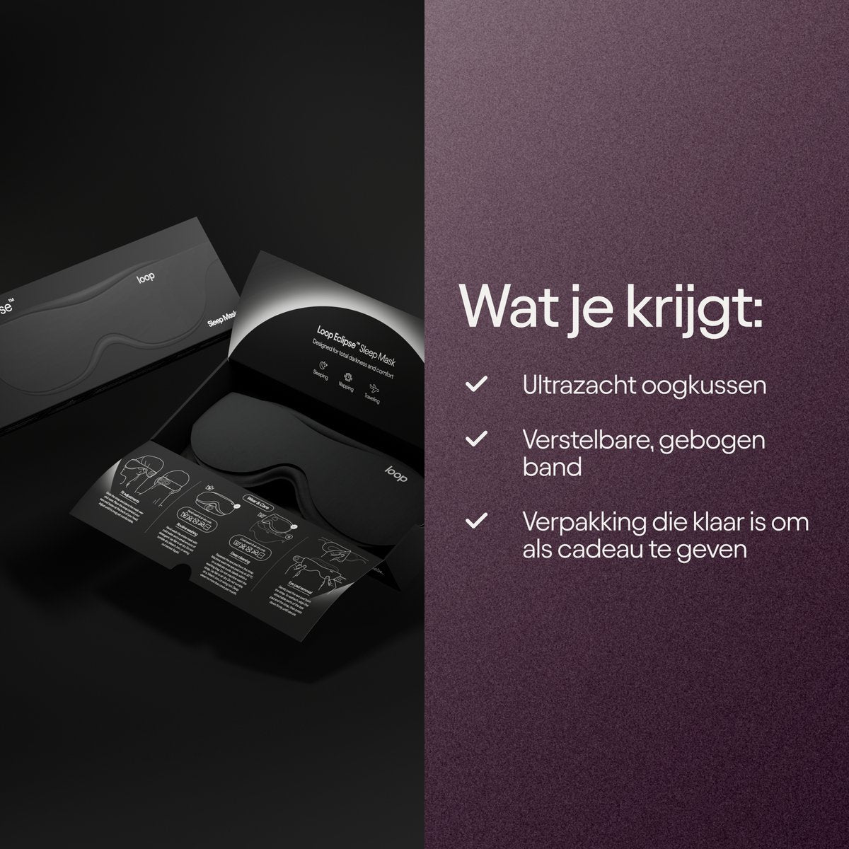 Loop Eclipse™-slaapmasker - Premium lichtblokkerend oogmasker voor slapen, reizen, dutjes en zijslapers - Zwart - afbeelding 3
