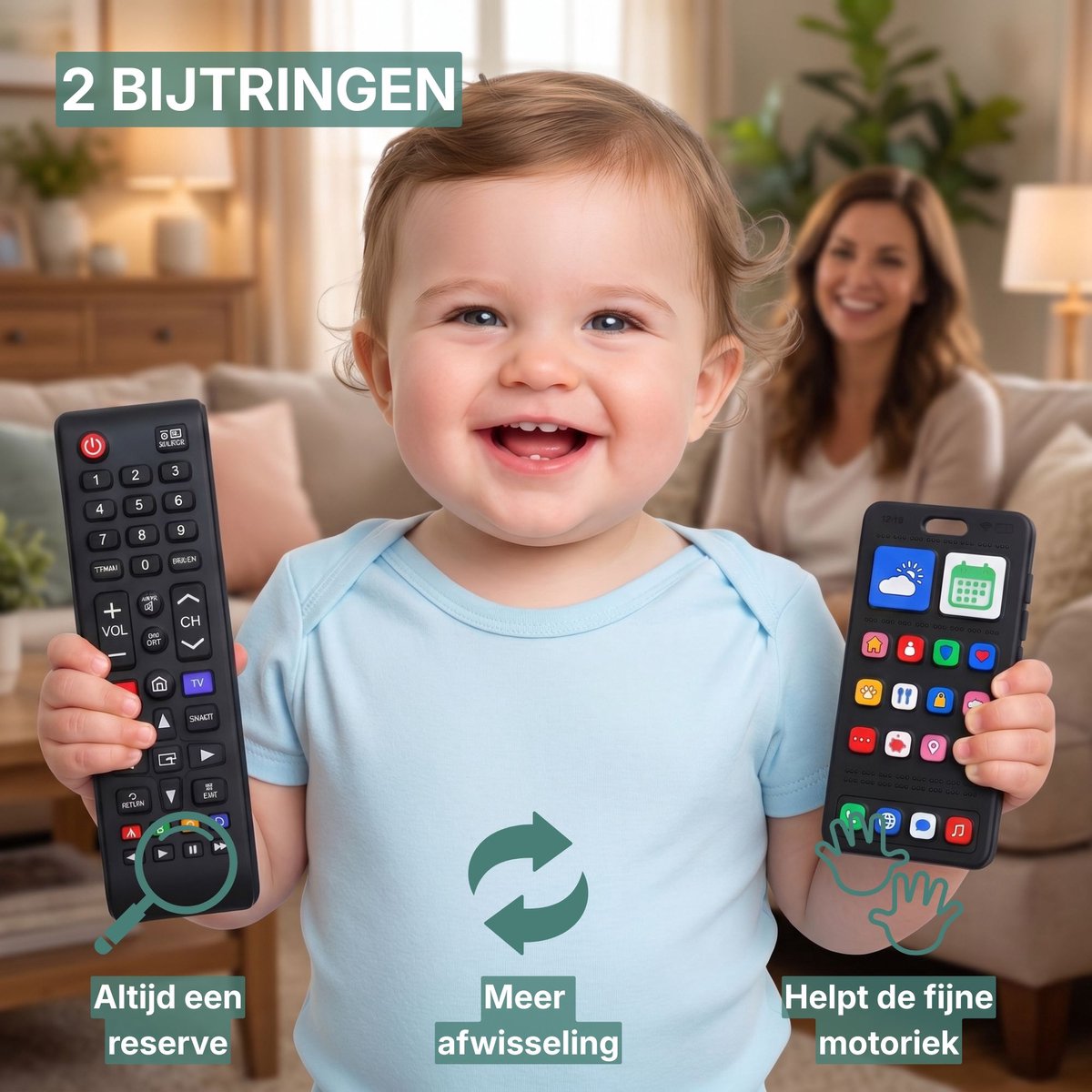 Broemba Baby Afstandsbediening + Baby Telefoon - 100% Siliconen Educatief Speelgoed - afbeelding 2