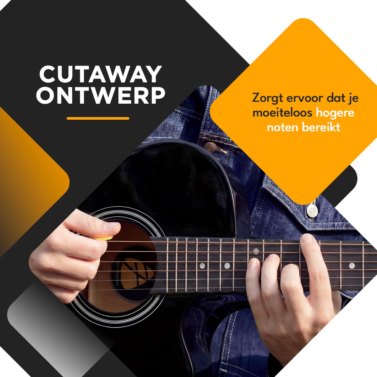 Finesse Akoestische Gitaar - met Videocursus - 4/4 40" - Western Gitaar - Gitaar Kind & Volwassenen - Zwart - afbeelding 4