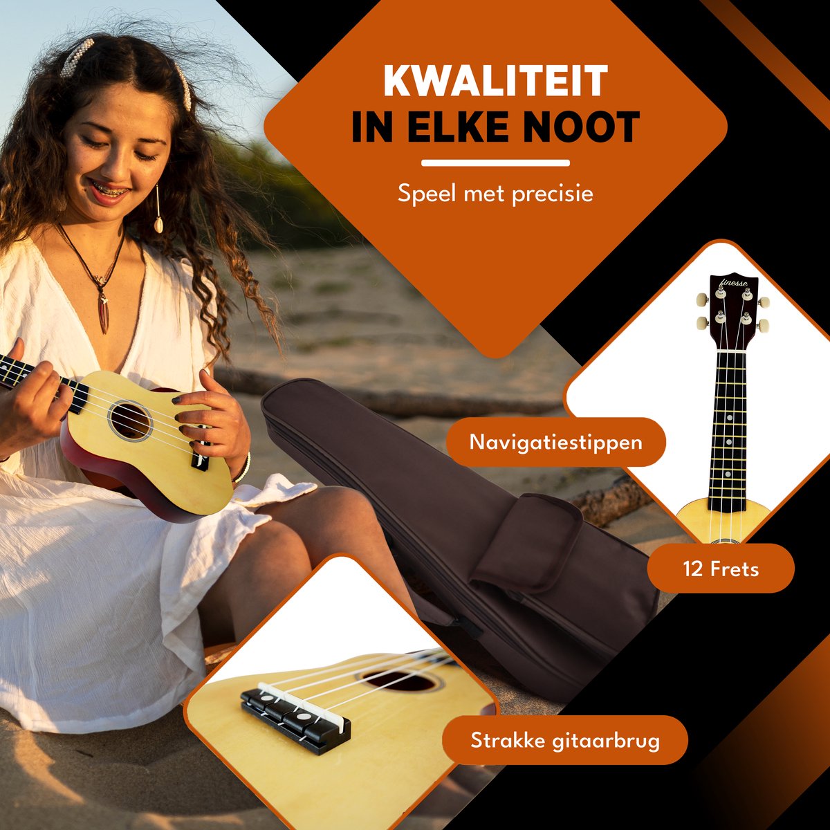 Finesse Ukelele - Starterset - 21" - Ukulele - Kind - Muziekinstrument - Houtkleurig - afbeelding 2