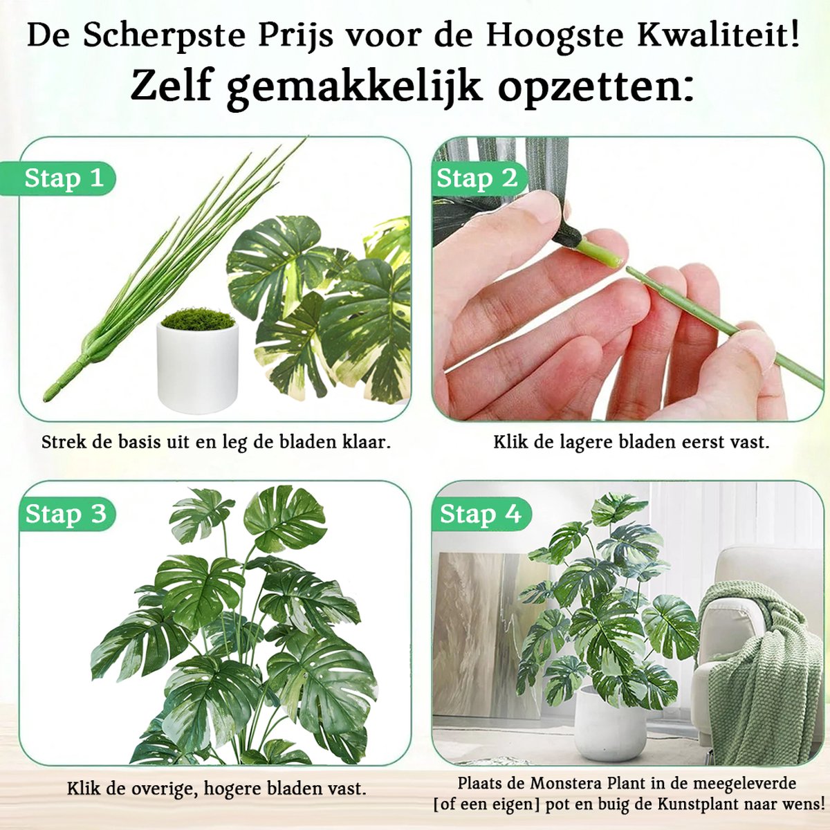 Boncy® Premium Kunstplant in pot - 120 cm Monstera Kunst plant - afbeelding 4