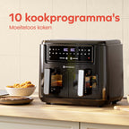 KitchenBrothers Dubbele Airfryer - PFAS-vrij - 2400W - Dual Zone - 9L - Heteluchtfriteuse - Airfryer XXL - 2 x 4.5L - 10 Kookprogramma's - Zwart - afbeelding 3