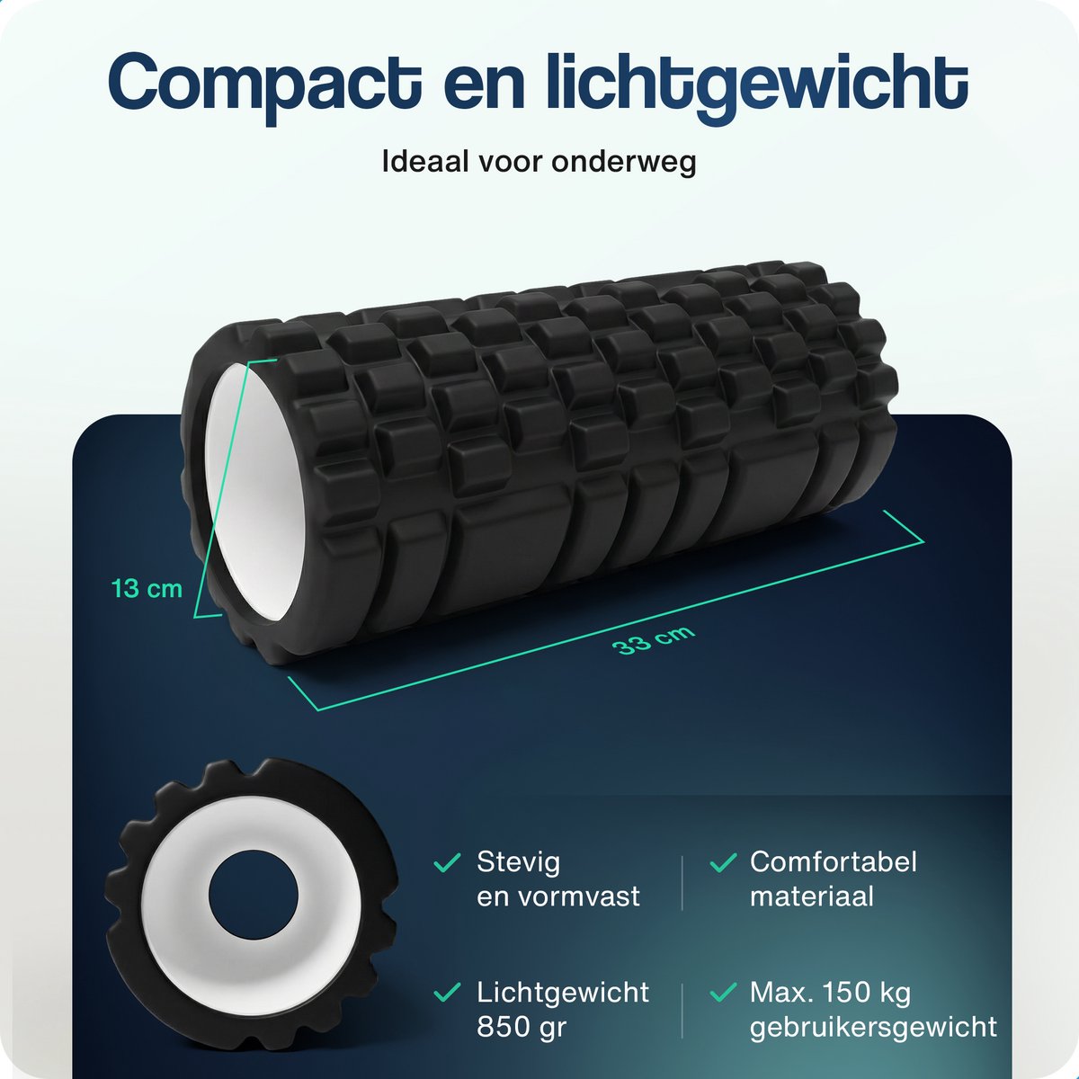 Hulser Foam Roller 33 cm - Massage roller - Fitness en Yoga foamroller - Zwart - afbeelding 5