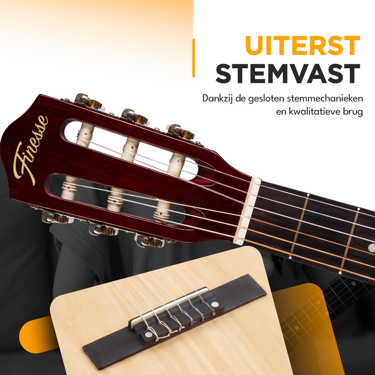 Finesse Akoestische Gitaar - met Videocursus - Nylon Snaren - Klassieke Gitaar - Spaanse Gitaar - Kind - Volwassenen - Naturel - afbeelding 4