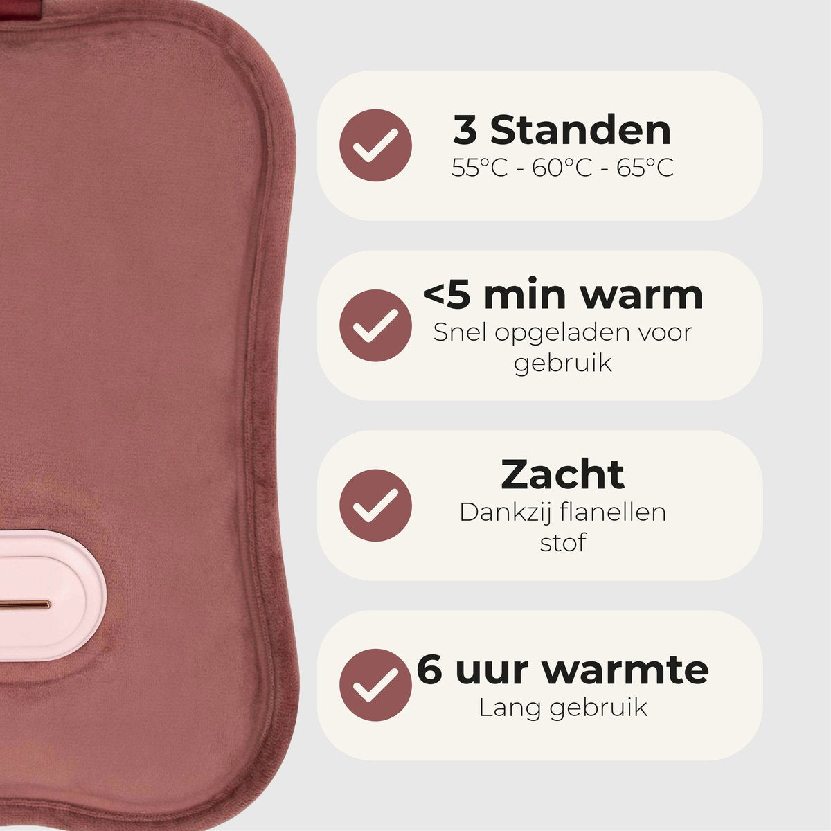 STAUS&BACH Bellune - Elektrische kruik met hoes - Warmwaterkruik met 3 warmtestanden (50°C tot 65°C) - 2 tot 10 uur Warm - Warmtekruik voor baby - Buikverwarmer, nekverwarmer en rugverwarmer - Menstruatie warmteband - Bordeaux rood - afbeelding 3