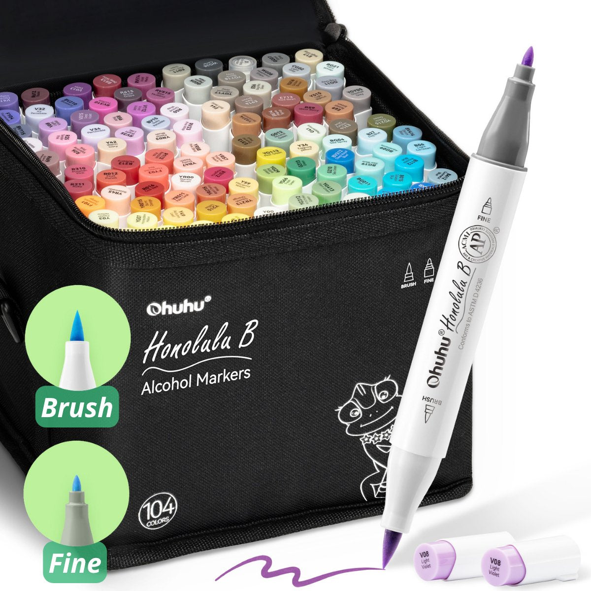 Ohuhu - Honolulu B Brush & Fine - Alcohol Art Markers - 104 kleuren - afbeelding 1