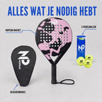 No Peak Padel racket Roze - Padel - Inclusief Padel tas, padel ballen - 100% Carbon Padelracket - afbeelding 4