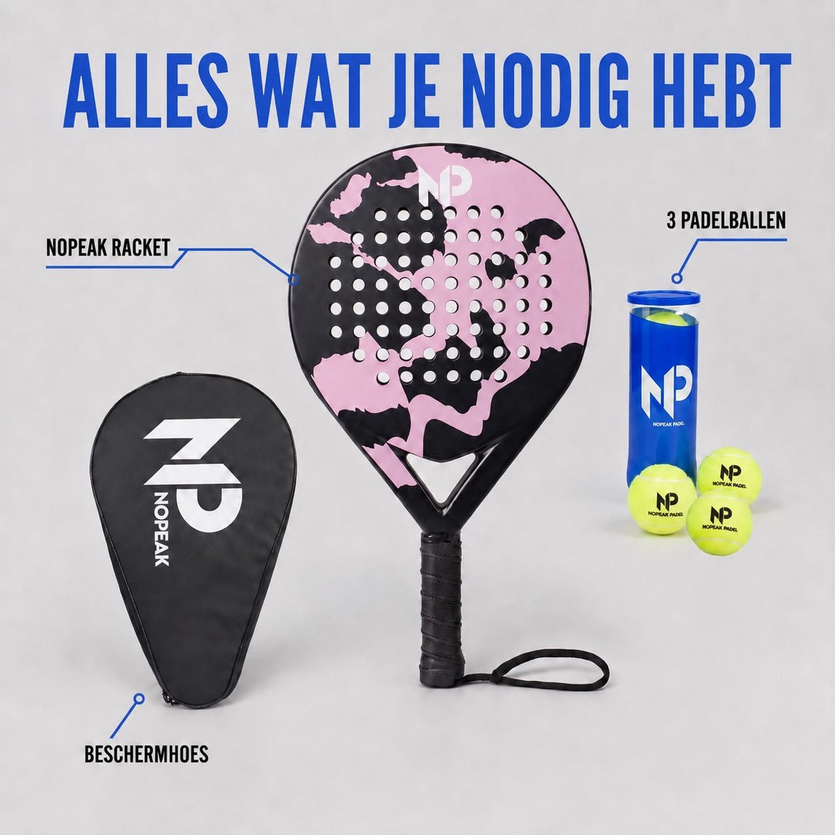 No Peak Padel racket Roze - Padel - Inclusief Padel tas, padel ballen - 100% Carbon Padelracket - afbeelding 4