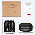 KitchenBrothers Retro Broodrooster - Toaster - 6 Warmteniveaus - 2 Extra Brede Sleuven - BPA-vrij - 815W - Zwart - afbeelding 5