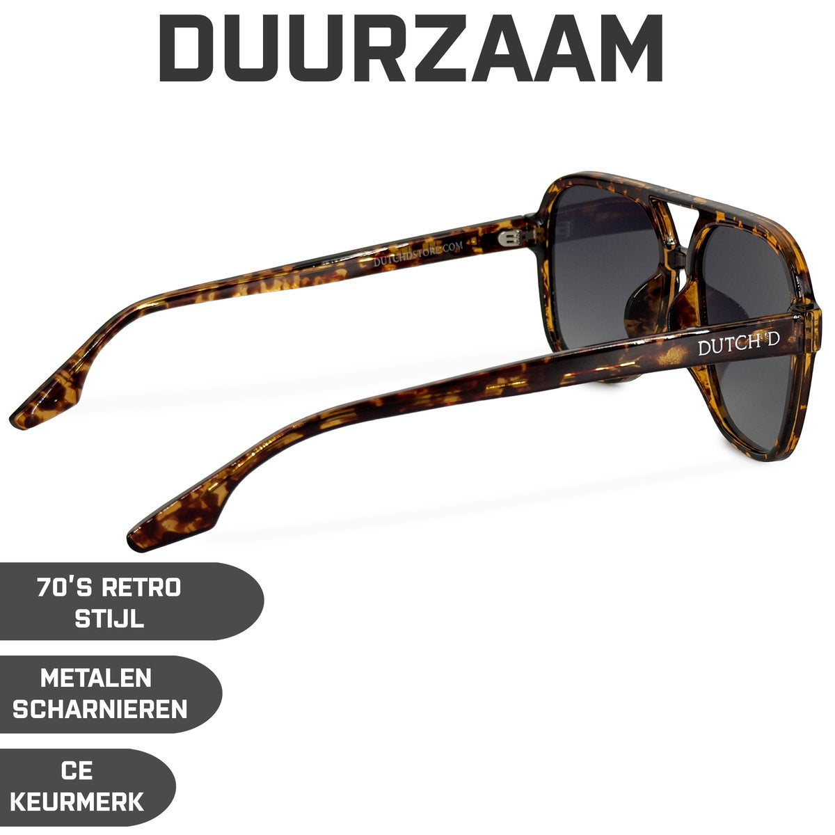 DUTCH'D® - Zonnebril - Heren & Dames - Polarized - Tortoise - Sterk Montuur - Met Case - Gepolariseerd - Auto bril - UV 3 Bescherming - afbeelding 4