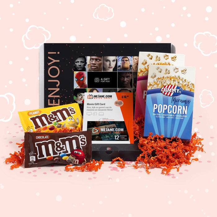 Filmpakket Filmbox cadeau met Jimmy's popcorn, M&Ms