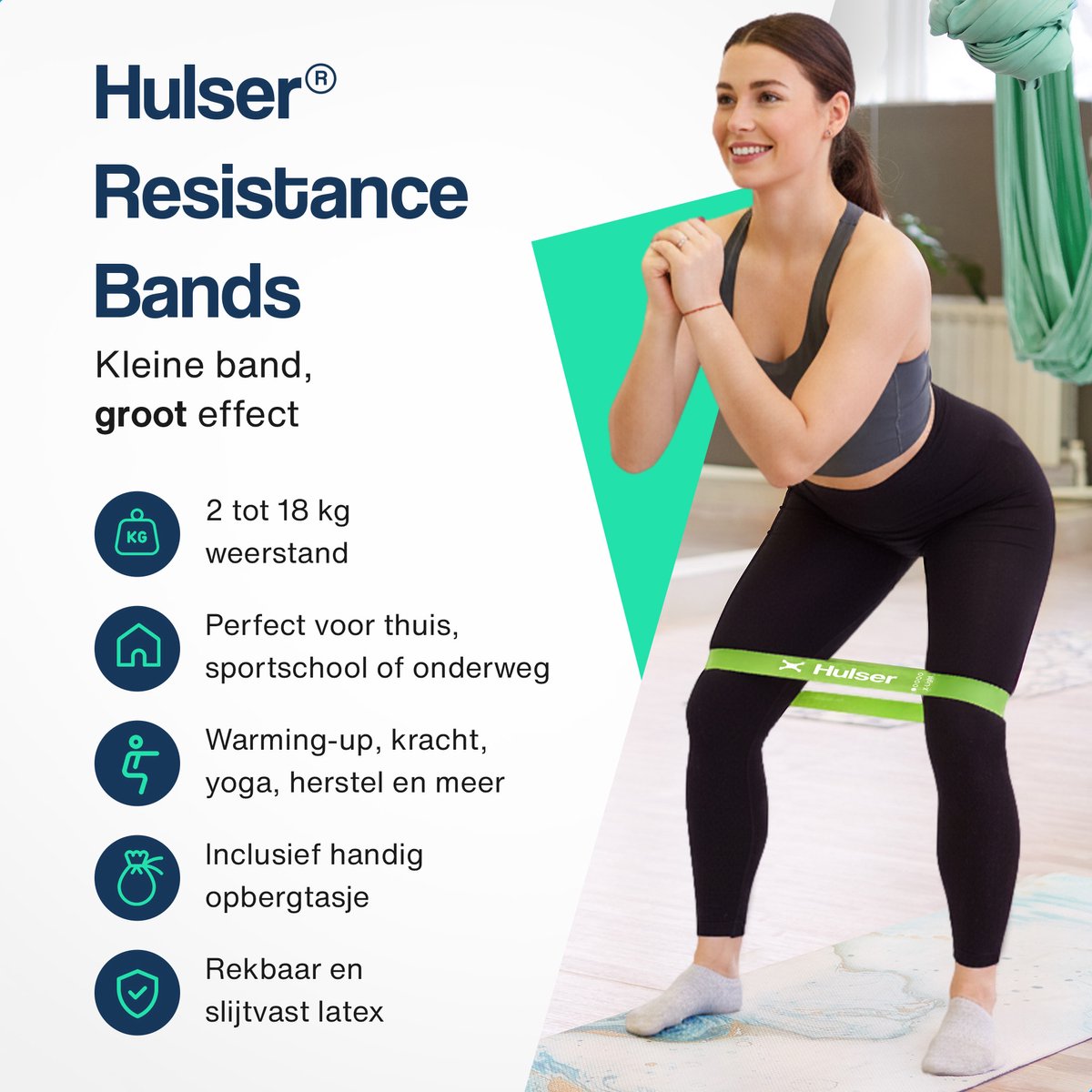 Hulser Mini resistance band set 5-delig - 2 tot 18 kg - 30 cm - Met digitale startgids - afbeelding 2