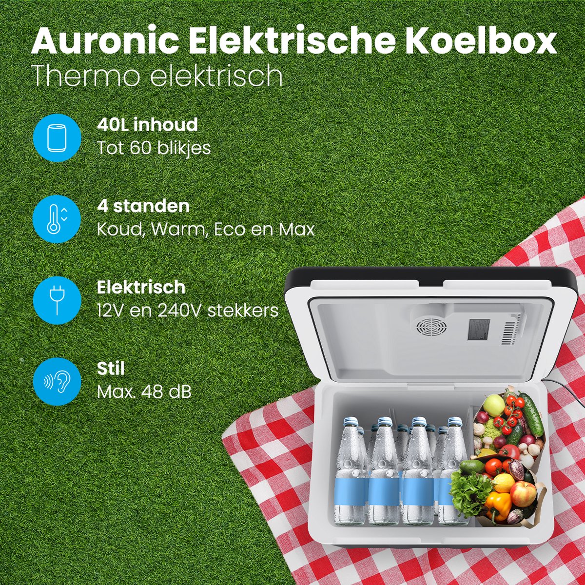 Auronic Koelbox Elektrisch 12V en 230 volt - 40L - Auto - Camping Koelkast - Koelen en Verwarmen - Frigobox - Zwart - afbeelding 2