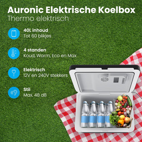 Auronic Koelbox Elektrisch 12V en 230 volt - 40L - Auto - Camping Koelkast - Koelen en Verwarmen - Frigobox - Zwart - afbeelding 2