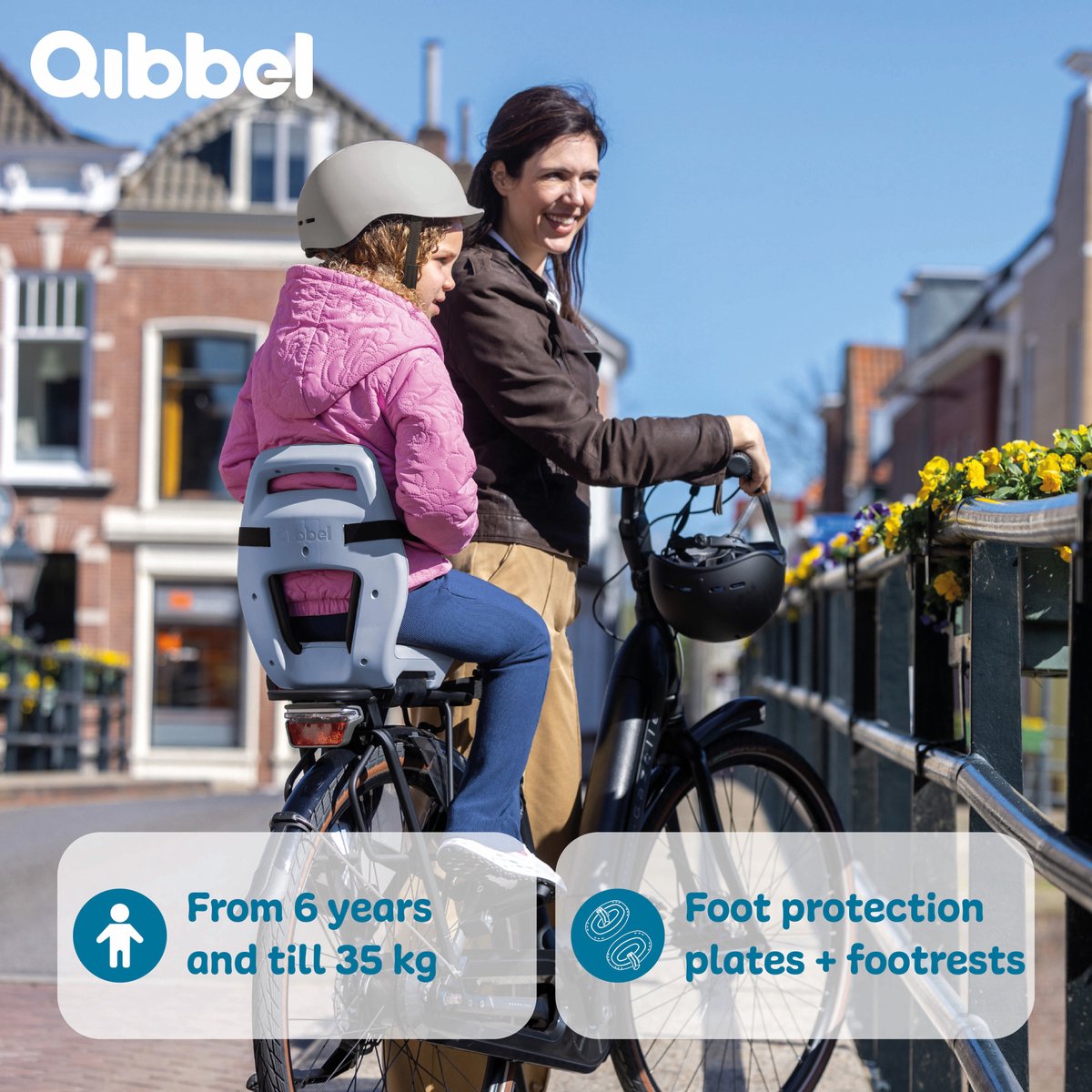 Qibbel Junior 6+ Fietsstoeltje Achter Bagagedrager bevestiging - QuickConnect - Fietszitje – Ocean Blue - inclusief voetbeschermingsplaten en voetsteunen - afbeelding 2