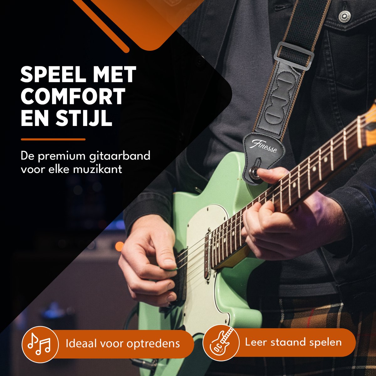 Finesse Gitaarband met Plectrumhouders - Verstelbaar - Katoen - Akoestische & Elektrische Gitaar - Gitaarriem - Gitaar Strap - Guitar Strap - afbeelding 2