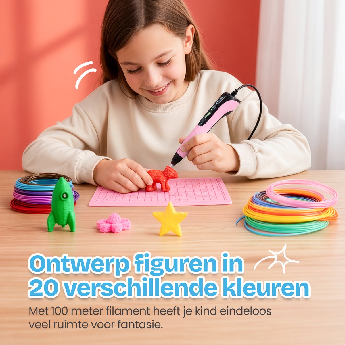 TinyPlay 3D Pen Starterspakket XXL - 100 m PLA Filament - afbeelding 5