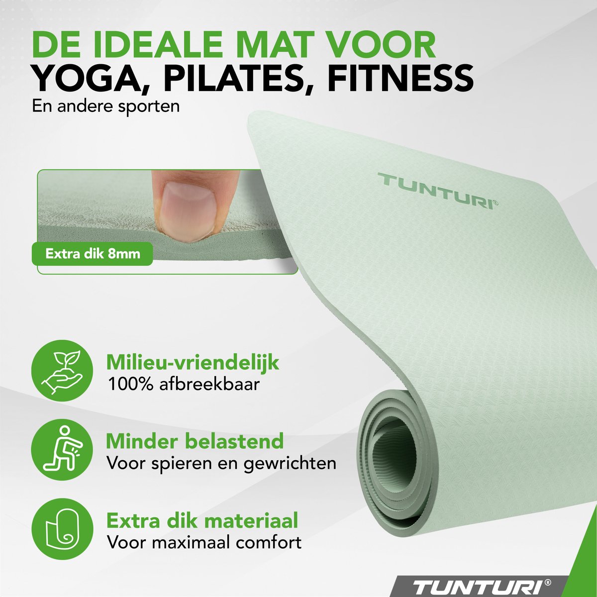 Tunturi Yoga Mat 8mm - Pilates mat - Extra dikke fitness mat - 183x61x0,8 cm - afbeelding 5