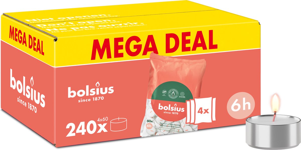 Bolsius - 240 Stuks - Wit - Grootverpakking Waxinelichtjes - afbeelding 1