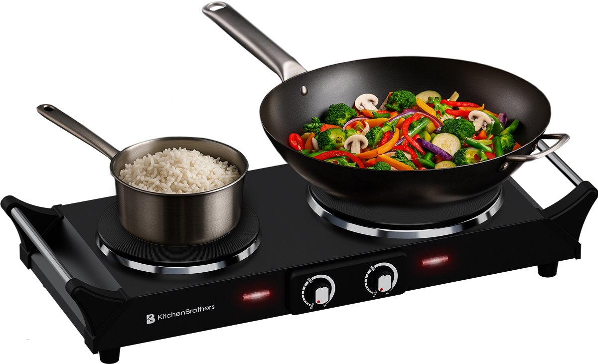 KitchenBrothers Elektrische Kookplaat - 2 Pits - 2500W - Zwart - afbeelding 1
