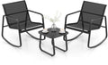 COSTWAY 3-delige tuinmeubelset, balkonset met 2 stoelen en tafel, balkonmeubels met zachte schommelbeweging, terras - afbeelding 1