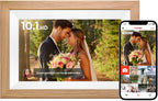Digitale fotolijst met WiFi en Frameo App - 10.1 inch HD+ IPS Display - Fotokader met Touchscreen - 32GB - Bruin/Wit - Frameo digitale fotolijst - digitale fotokader - digitaal fotolijstje - afbeelding 1